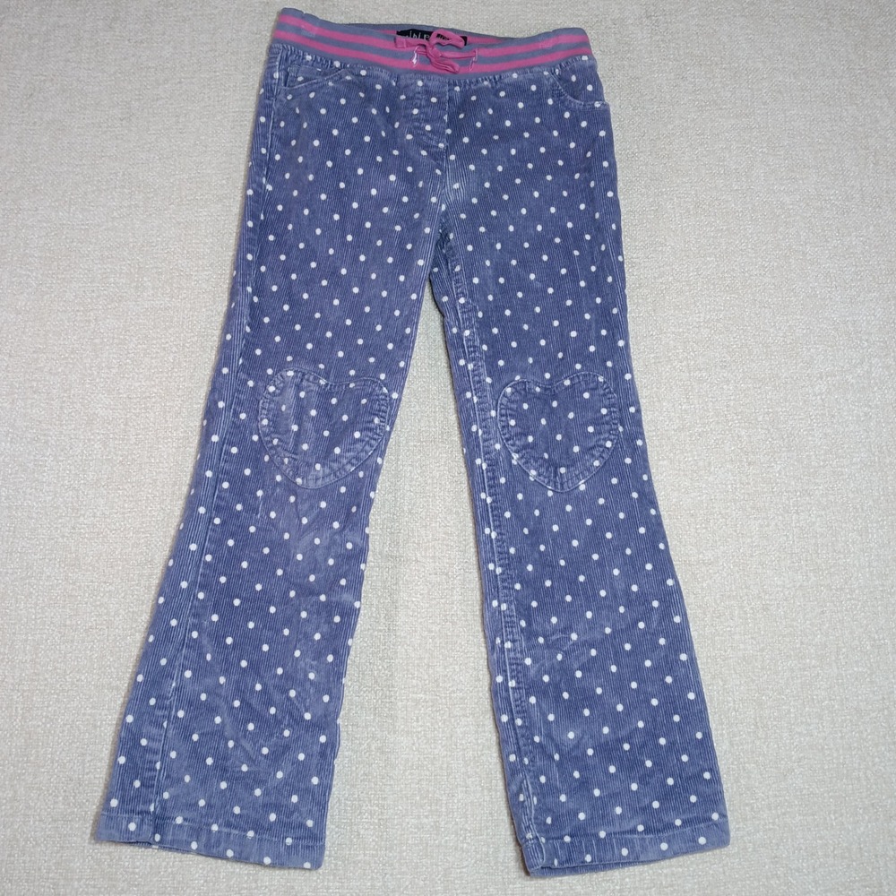 Mini Boden Girls Blue Polka Dot Corduroy Heart Patch Pants Size 8Y